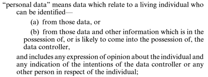 Definition of Personal Data & Data Subject Current definition - A