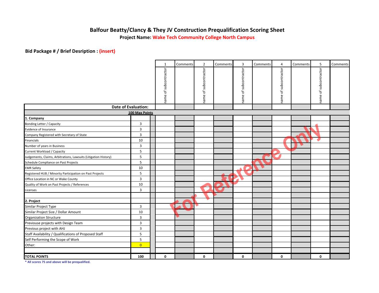 Attachment B Prequalification Scoring Sheet (FOR