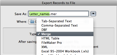 Step 2: Creating the Merge Data File in FileMaker You can export customer records in your FileMaker Pro database to create a new merge data source file.