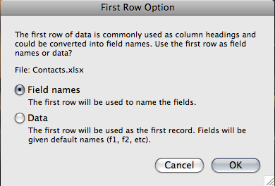 1. With your spreadsheet file closed, simply drag the Excel file onto the FileMaker Pro icon. 2.