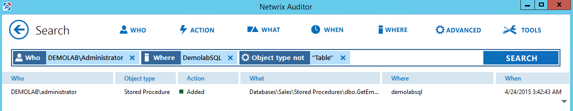 7. See How Netwrix Auditor Enables Complete Visibility Your Search field will be updated, the Object type not filter will be added. Make sure to click Search again to update your search results. 5.
