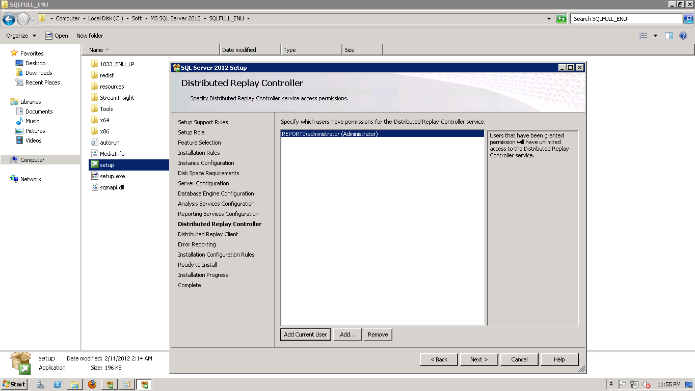 14. On reporting services configuration mode choose to install and configure SQL Server in the native mode and chose reporting services in share point