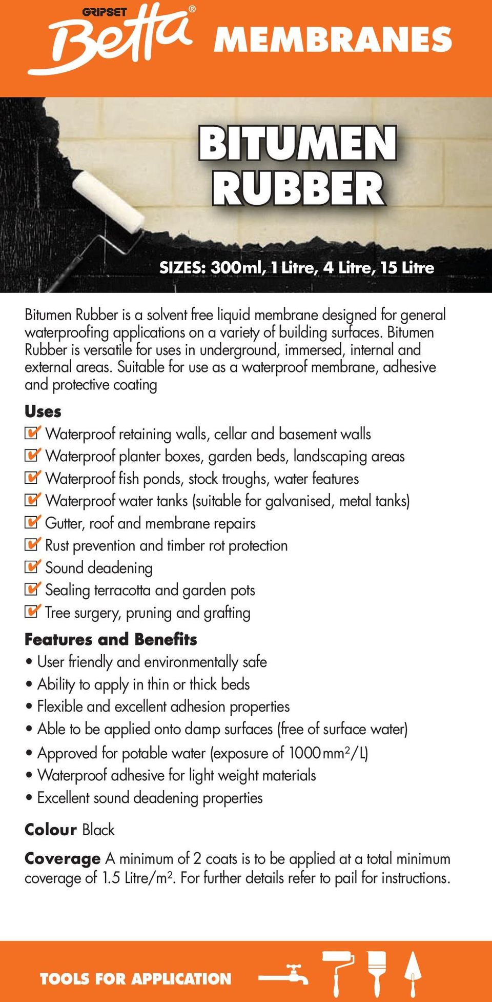 Aust Brand 1 x Gripset Betta WATERPROOFING PEEL & SEAL TAPE 5m Self Adhesive