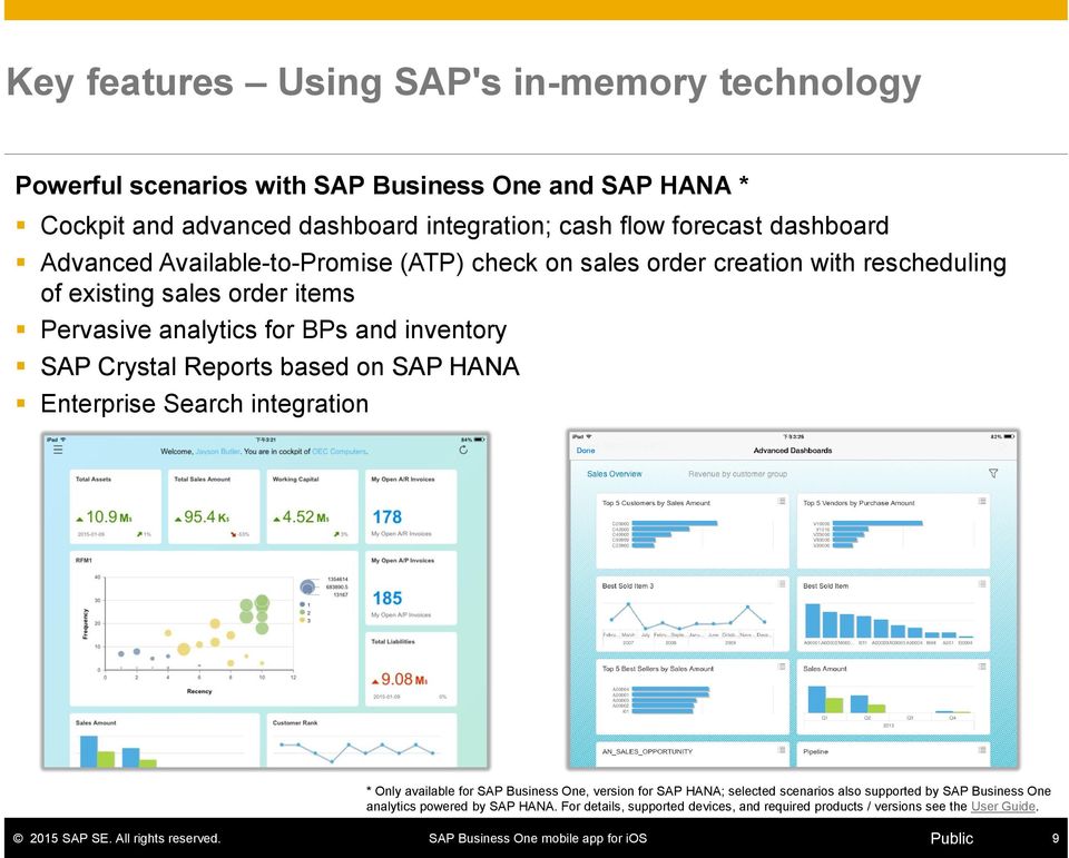 BPs and inventory SAP Crystal Reports based on SAP HANA Enterprise Search integration * Only available for SAP Business One, version for SAP HANA; selected