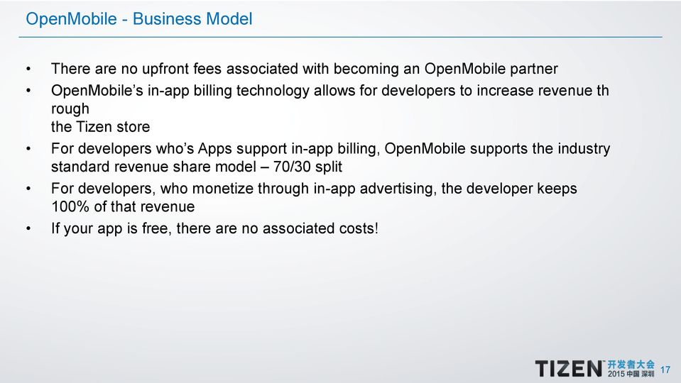 in-app billing, OpenMobile supports the industry standard revenue share model 70/30 split For developers, who monetize