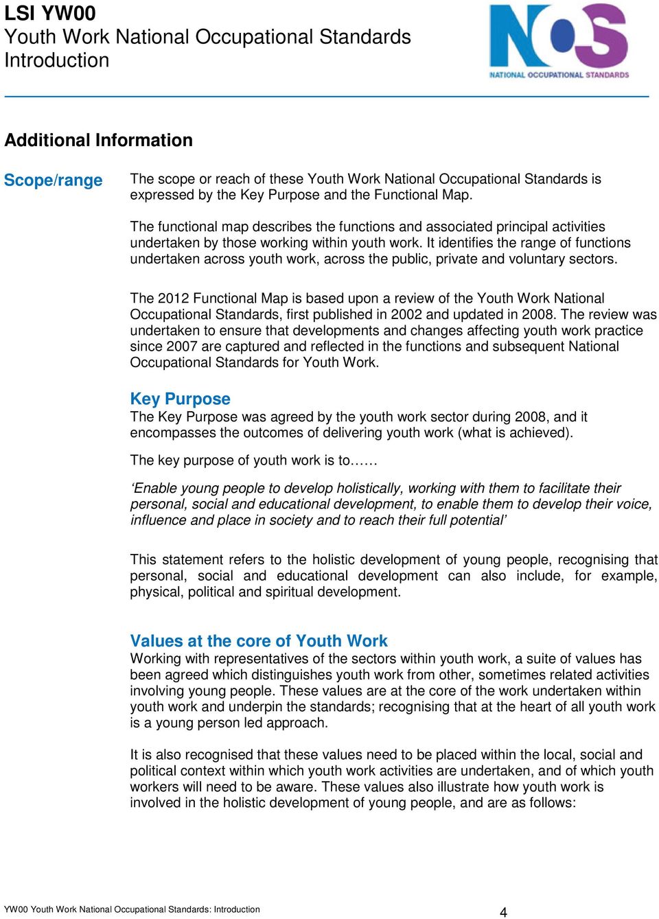 It identifies the range of functions undertaken across youth work, across the public, private and voluntary sectors.