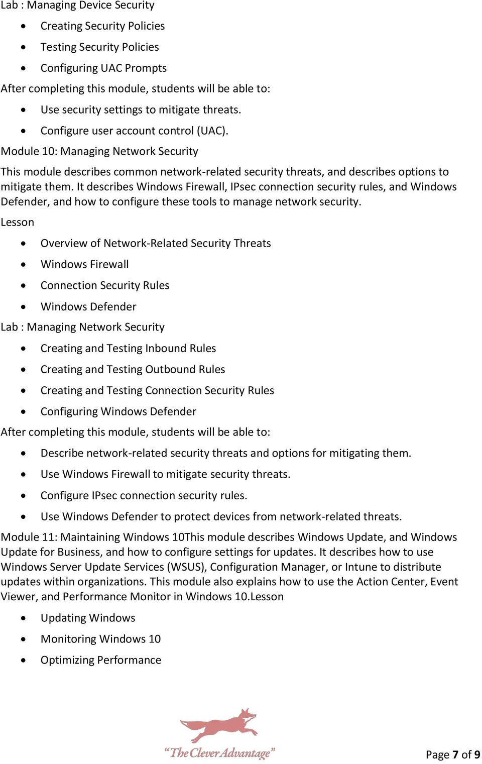 It describes Windows Firewall, IPsec connection security rules, and Windows Defender, and how to configure these tools to manage network security.
