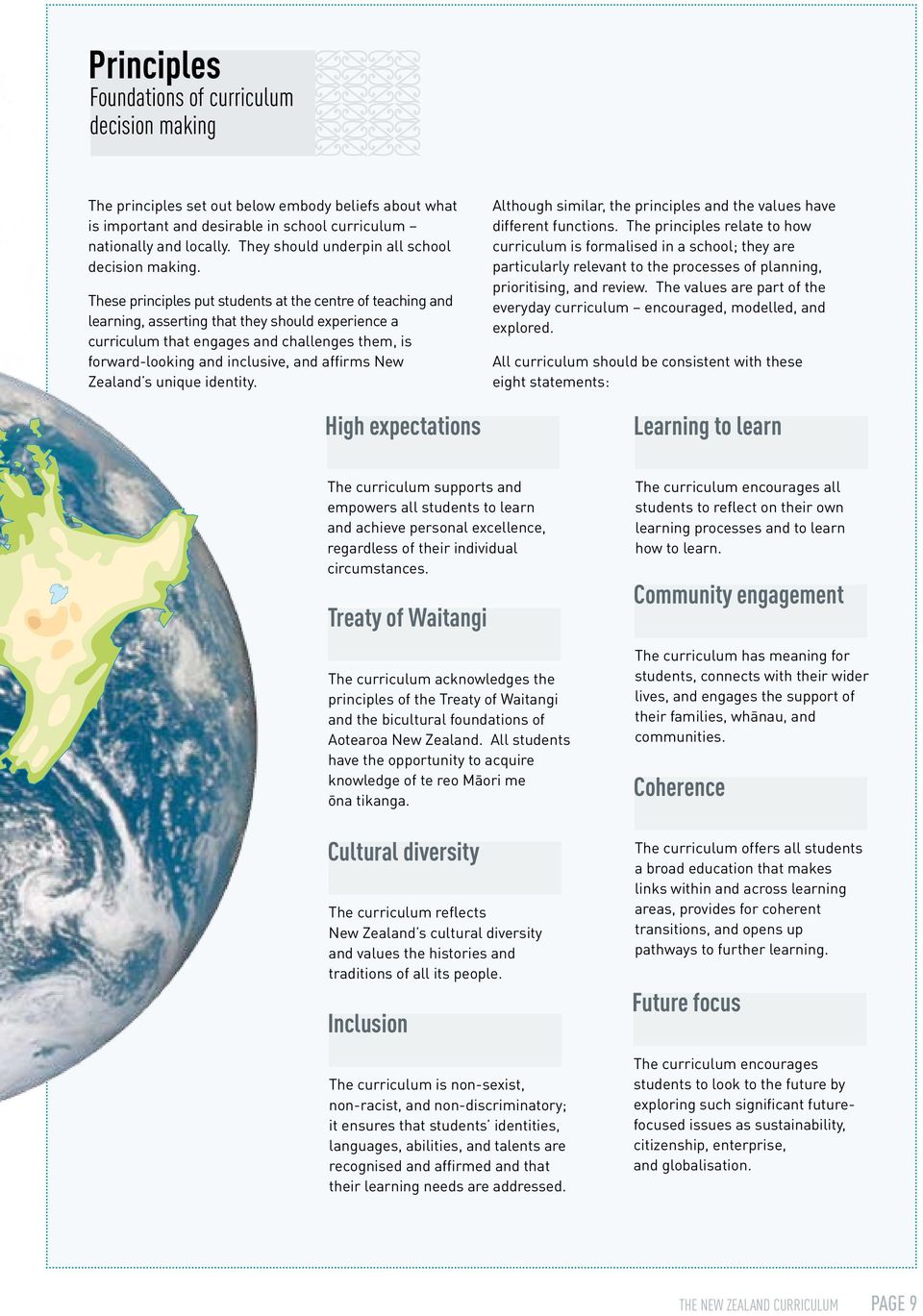 These principles put students at the centre of teaching and learning, asserting that they should experience a curriculum that engages and challenges them, is forward-looking and inclusive, and