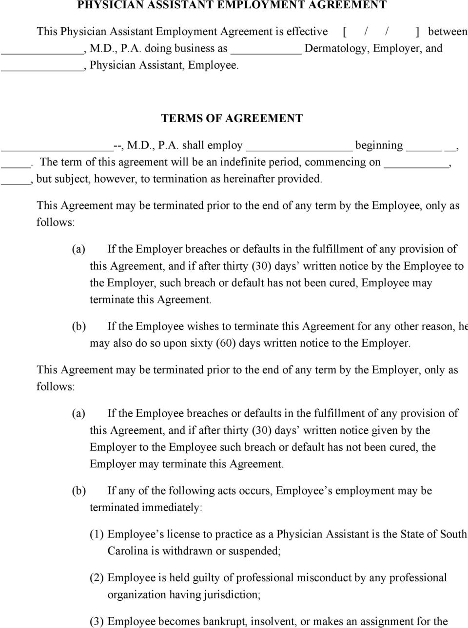 PHYSICIAN ASSISTANT EMPLOYMENT AGREEMENT TERMS OF AGREEMENT - PDF Within physician consulting agreement template