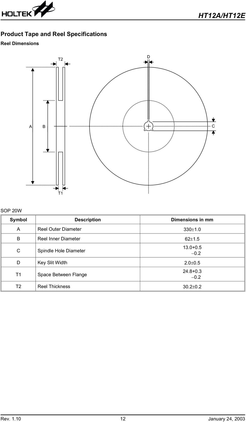 0 B Reel Inner Diameter 62.5 C Spindle Hole Diameter 3.0+0.5 0.