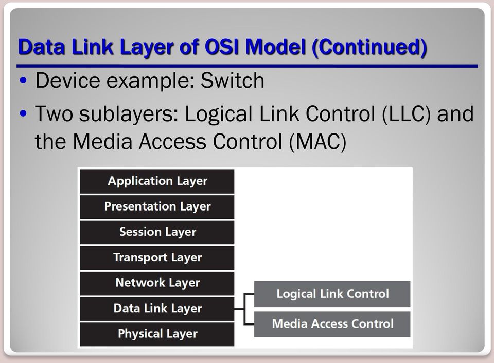 Two sublayers: Logical Link