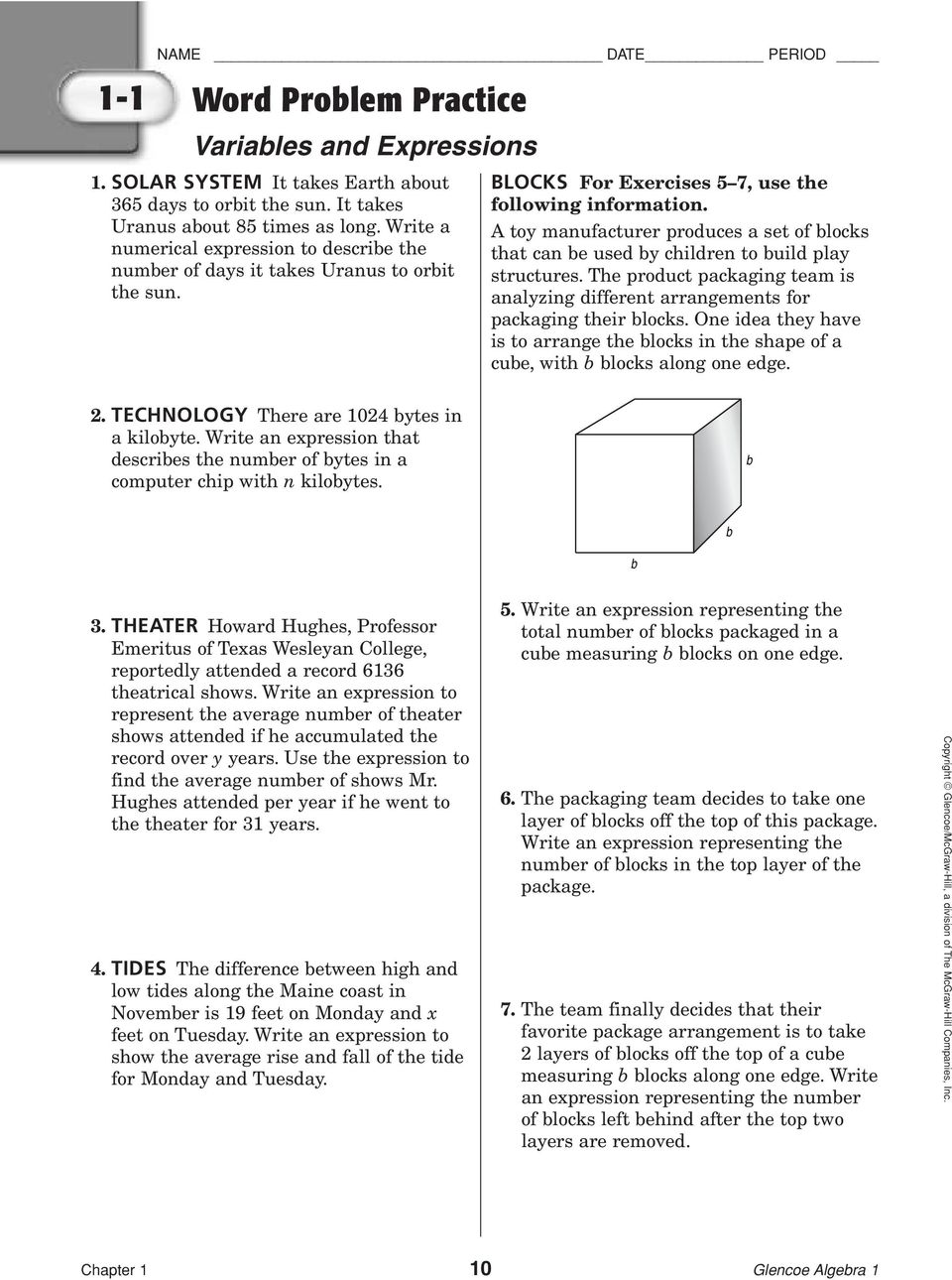 25-25. Word Problem Practice. Variables and Expressions - PDF Free Regarding Algebra 1 Word Problems Worksheet