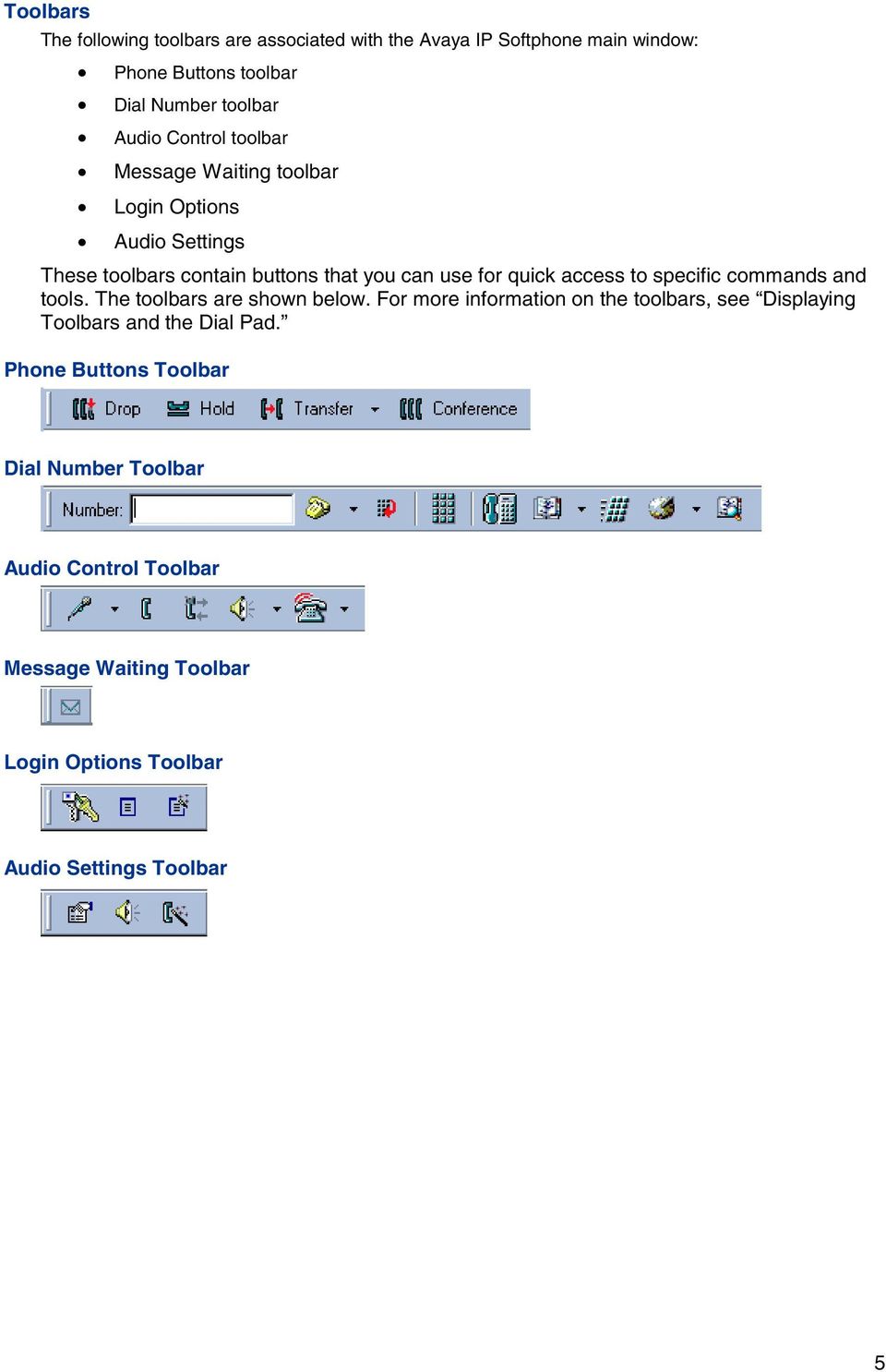 specific commands and tools. The toolbars are shown below.