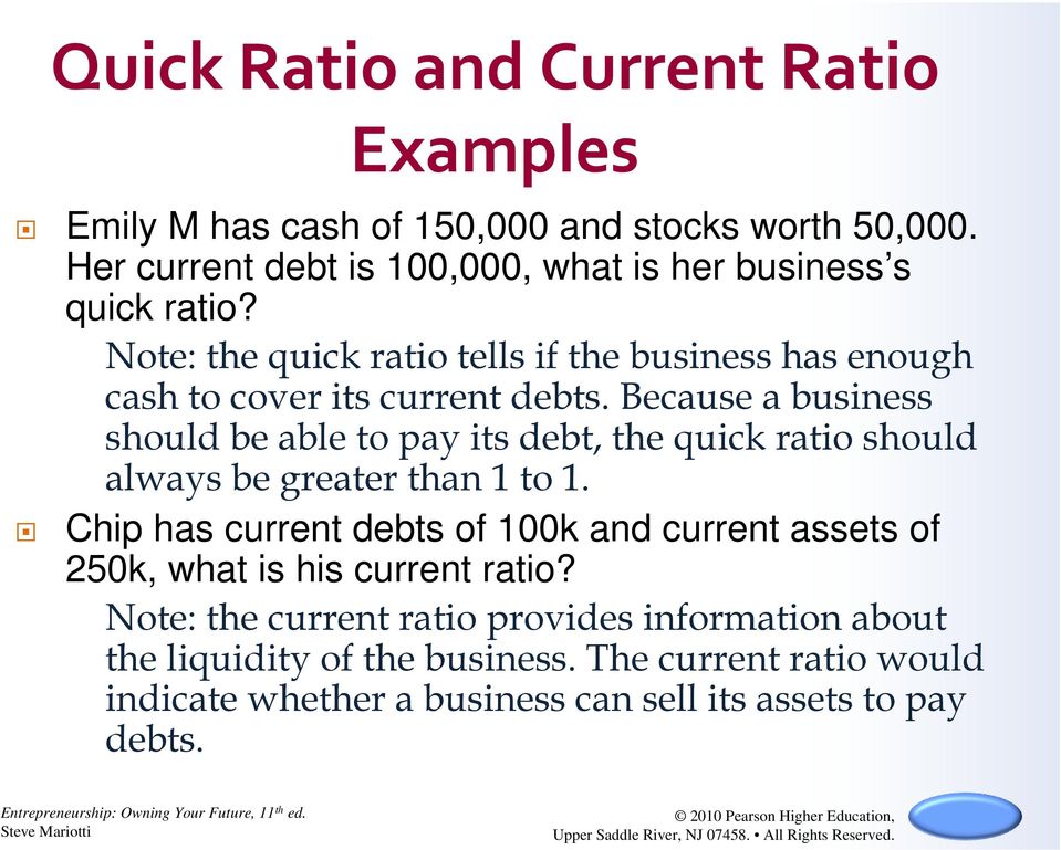 Note: the quick ratio tells if the business has enough cash to cover its current debts.