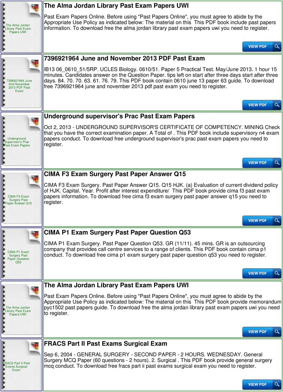 To download free the alma jordan library past exam papers uwi you need to 7396921964 June and November 2013 PDF Past 7396921964 June And November 2013 PDF Past IB13 06_0610_51/5RP. UCLES Biology.