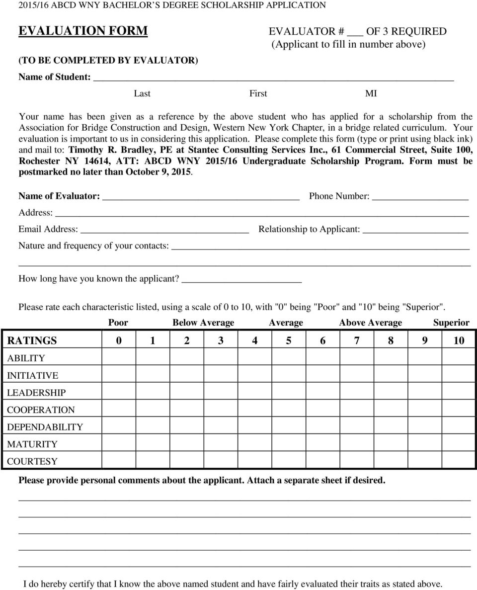 curriculum. Your evaluation is important to us in considering this application. Please complete this form (type or print using black ink) and mail to: Timothy R.