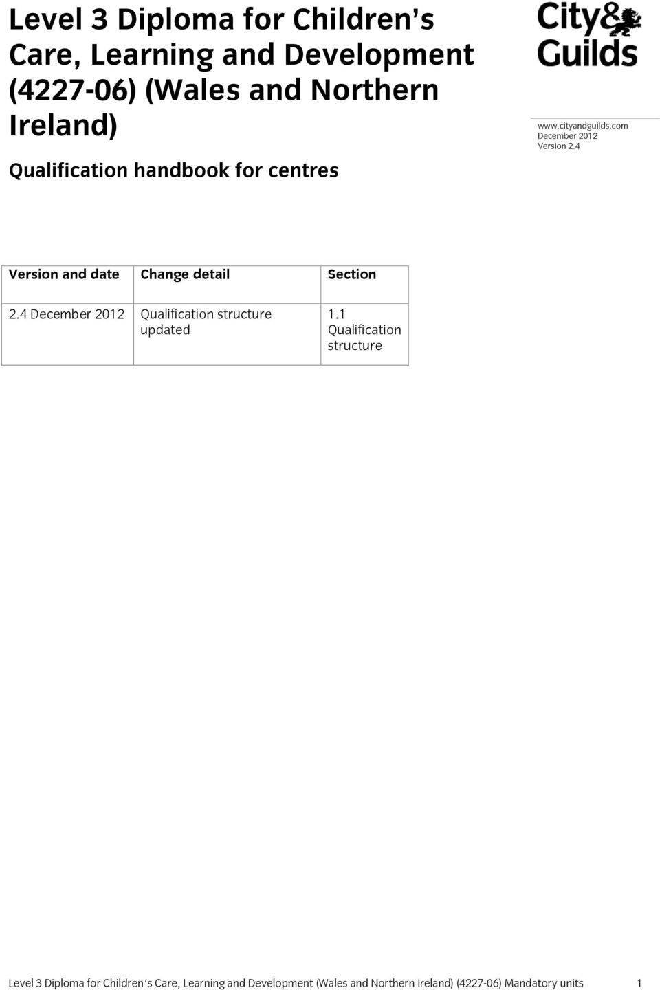 4 Version and date Change detail Section 2.4 December 2012 Qualification structure updated 1.