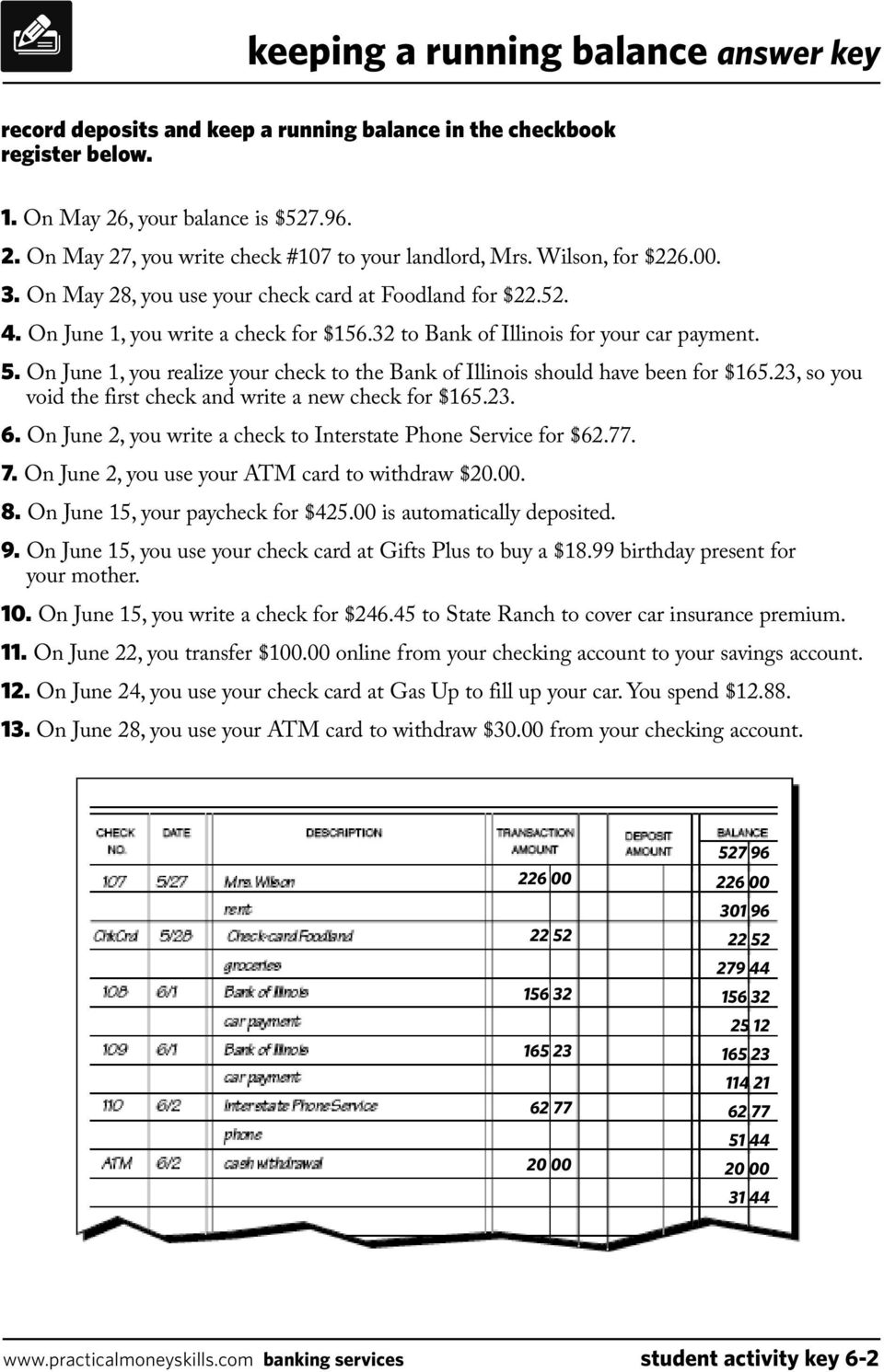 keeping a running balance answer key - PDF Free Download In Checkbook Register Worksheet 1 Answers