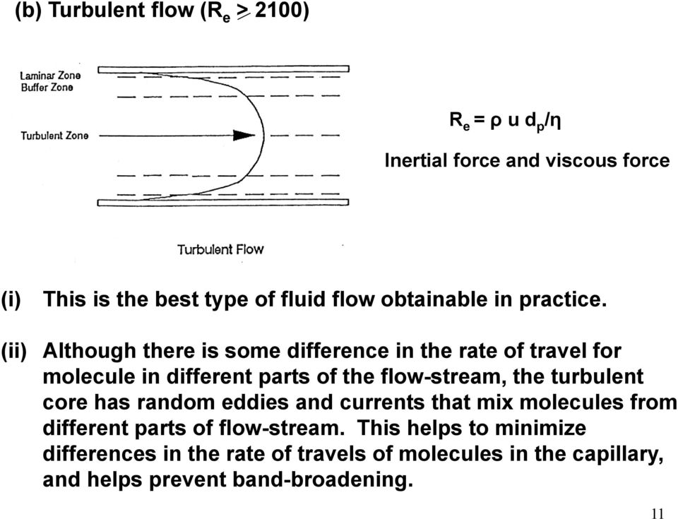 (ii) Although there is some difference in the rate of travel for molecule in different parts of the flow-stream, the