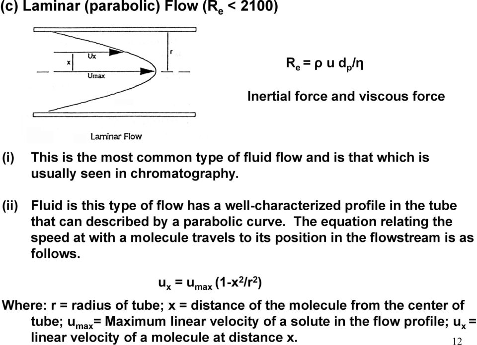 The equation relating the speed at with a molecule travels to its position in the flowstream is as follows.
