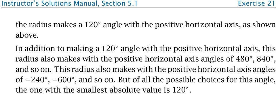 In addition to making a 120 angle with the positive horizontal axis, this radius also makes with the positive