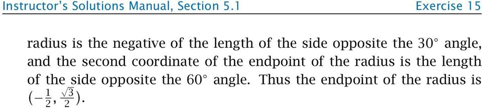 opposite the 30 angle, and the second coordinate of the endpoint of