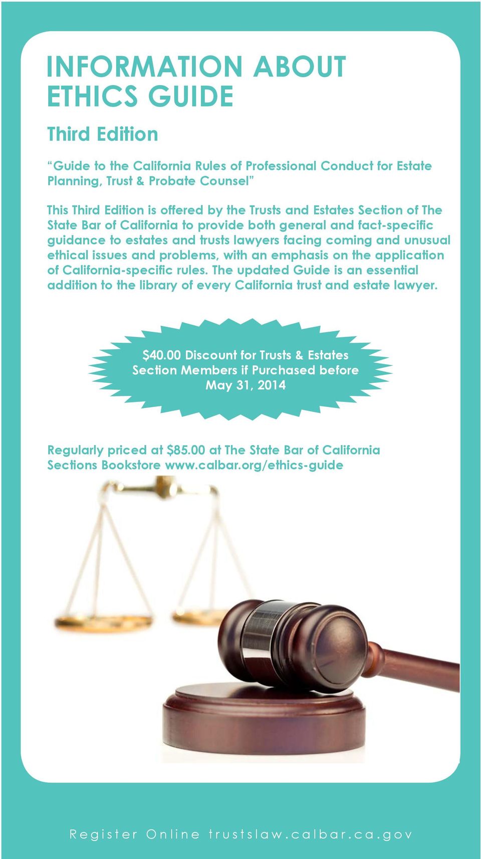 problems, with an emphasis on the application of California-specific rules. The updated Guide is an essential addition to the library of every California trust and estate lawyer. $40.