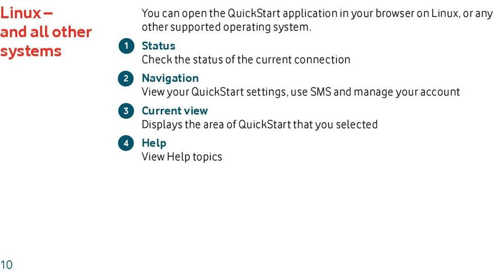 Status Check the status of the current connection Navigation View your QuickStart