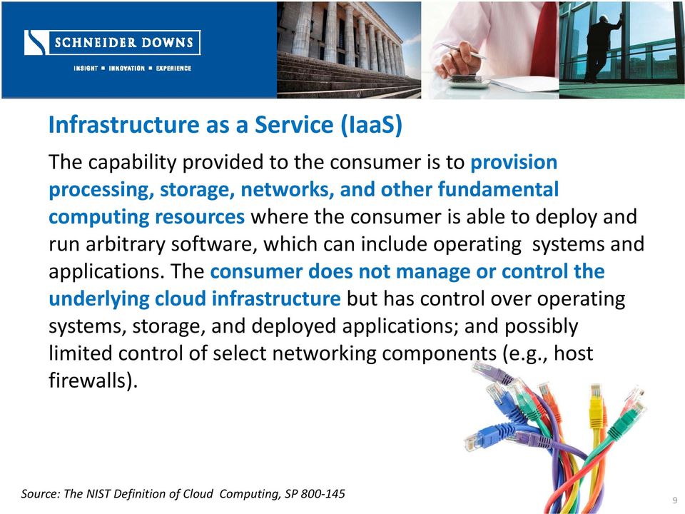 The consumer does not manage or control the underlying cloud infrastructure but has control over operating systems, storage, and deployed
