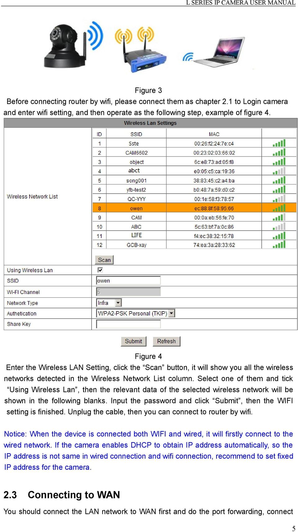 Select one of them and tick Using Wireless Lan, then the relevant data of the selected wireless network will be shown in the following blanks.