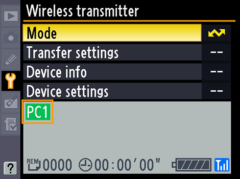 Page 25 of 25 7 4 Return to the wireless transmitter menu and turn the WT-4 on. The profile name will be highlighted in green when a connection is established.