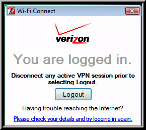 Wi-Fi Connect confirms that you are logged into the Wi-Fi hotspot. From the hotspot, you can check your e-mail and access the Internet as you normally would.