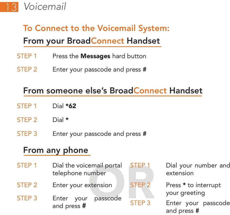 and press # From any phone OR Enter your extension Dial the voicemail portal telephone number Enter your