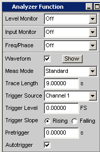 Preparations Setting the FFT Resolution and Analysis Length Figure 4: FFT settings in the Analyzer Function panel The length of the waveform display is set in the Trace Length field in the Analyzer