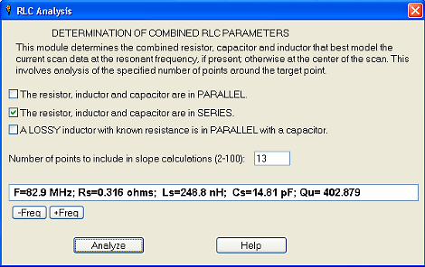 Figure 4 RLC dialog in Reflection Mode (Current dialog is somewhat different.) The dialog shown in Figure 4 is an old version. The current version has two changes: 1.