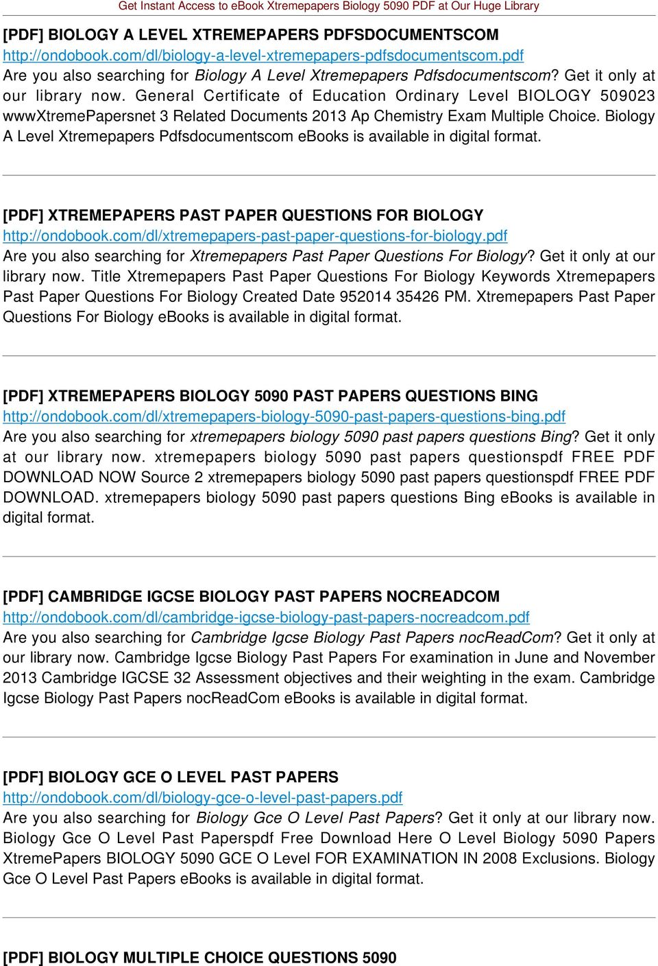 Biology A Level Xtremepapers Pdfsdocumentscom ebooks is available in digital format. [PDF] XTREMEPAPERS PAST PAPER QUESTIONS FOR BIOLOGY http://ondobook.