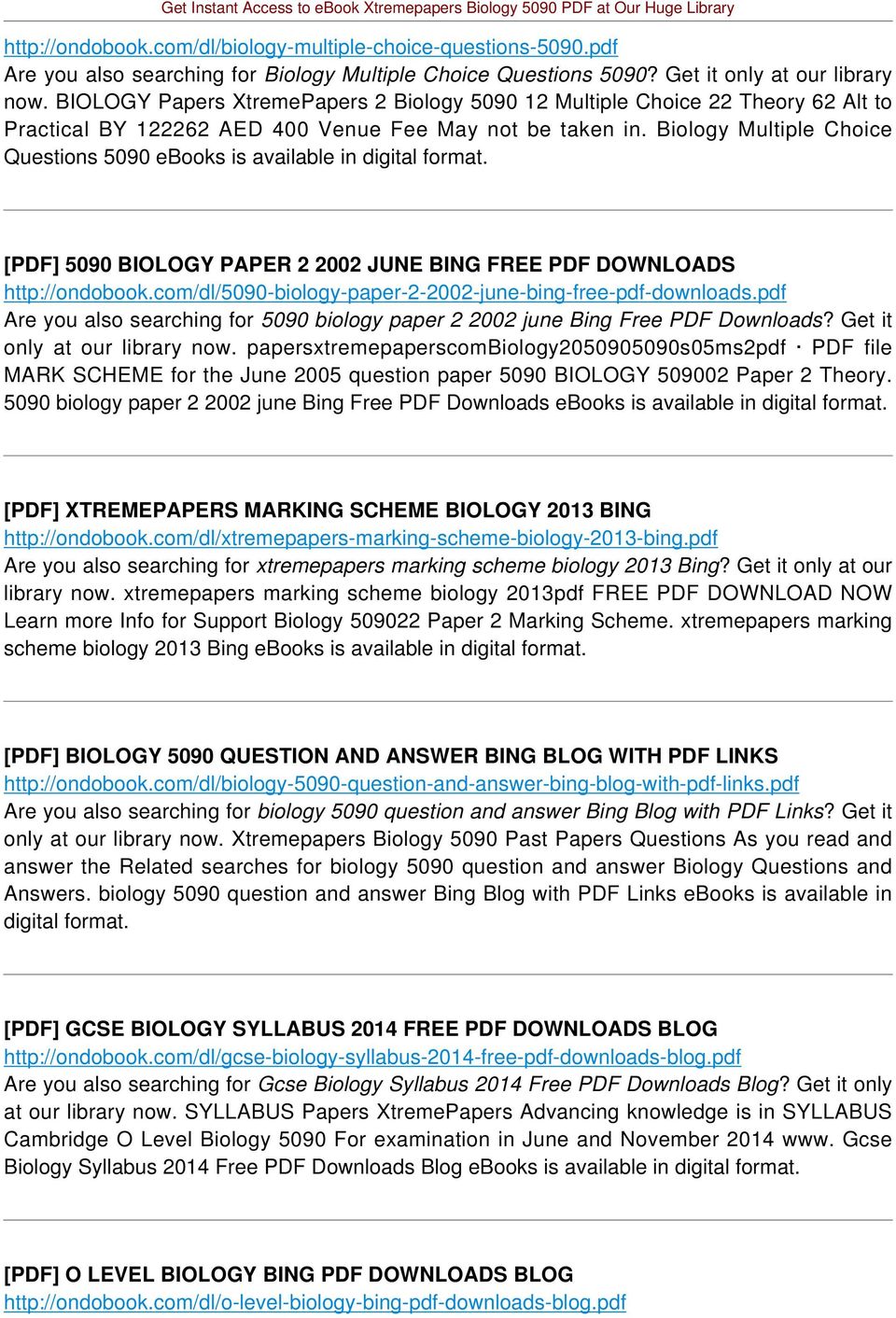 Biology Multiple Choice Questions 5090 ebooks is available in digital format. [PDF] 5090 BIOLOGY PAPER 2 2002 JUNE BING FREE PDF DOWNLOADS http://ondobook.