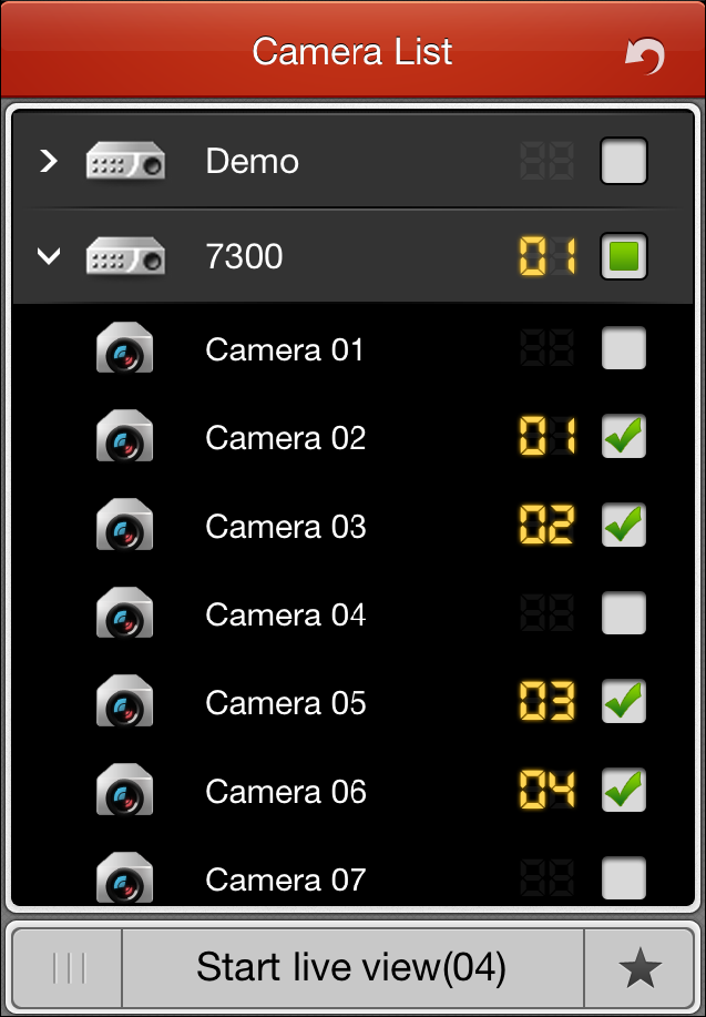 3. Click to start live view of the selected camera(s).