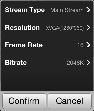 Click to activate the customized panel shown below. 2. Configure the parameters according to actual needs, including Stream Type, Resolution, Frame Rate and Bitrate. 3. Click to save the settings.