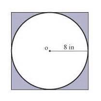 The next group of problems involves finding the area of a shaded region. Example: Find the area of the shaded region. Use 3.14 for π and round your answer to 2 decimals.