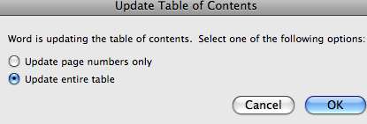 Select Update entire table and click OK. Delete a table of contents 1. Click the table of contents. 2.