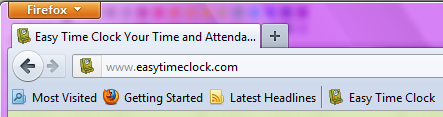 1. Login with Firefox or Chrome http://www.easytimeclock.com 2. On the far right toolbar under the Google search field, you will see a Bookmarks button. 3. Select Bookmarks. 4.