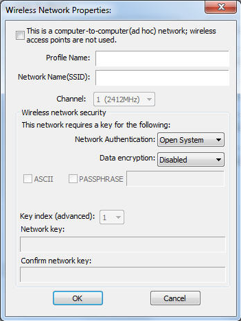 To connect to a wireless network, a profile must first be created. This can be done from the Profile tab, or the Available Network tab.