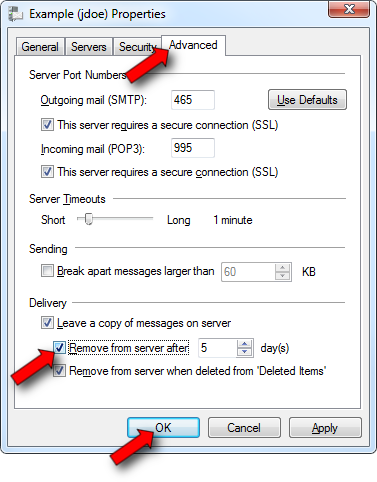 Remove Messages From Server To keep your POP3 account operating efficiently, it is necessary to configure Windows Live Mail to automatically clean up messages that are left on the server.
