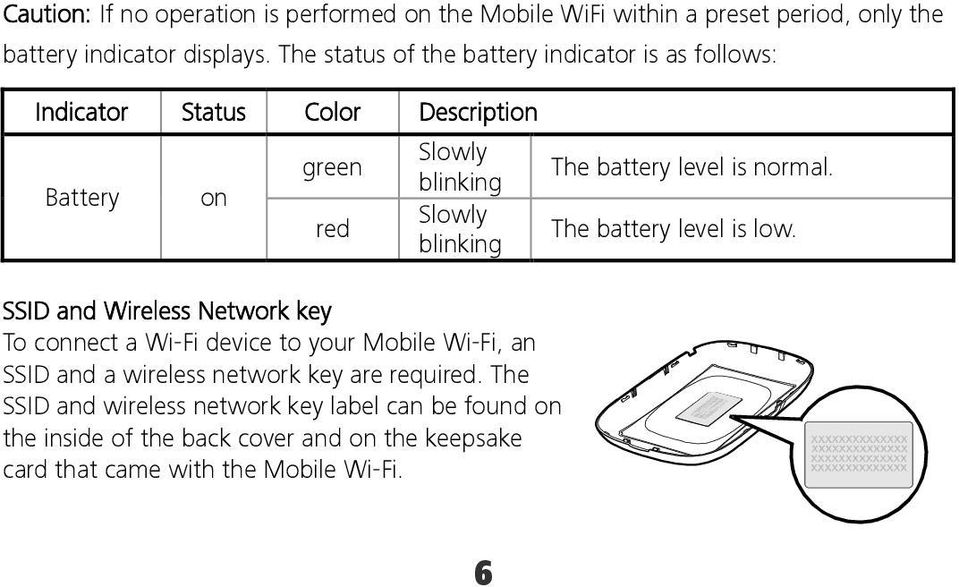 and Wireless Network key To connect a Wi-Fi device to your Mobile Wi-Fi, an SSID and a wireless network key are required.