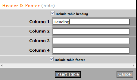 Adding a Table to a Webpage Due to embedded styles, tables cannot be copy/pasted into the Jadu Text Editor. Tables must be created and formatted using the Jadu table tools. Click Insert Table.