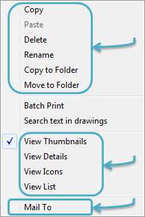Manage To manage the files in the view, you may right click on any drawing thumbnail or anywhere in the viewer to check the available operations.