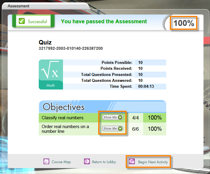 Use the feedback on the assessment review screen to determine your next task: o o o o Passed: Move on to the next lesson.