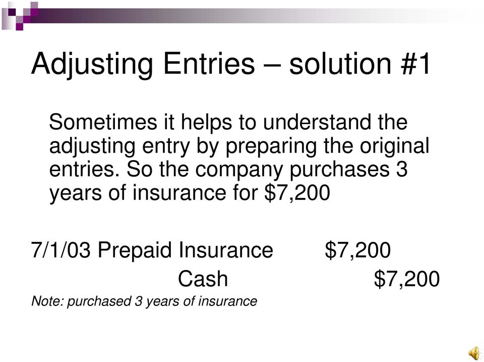 So the company purchases 3 years of insurance for $7,200 7/1/03