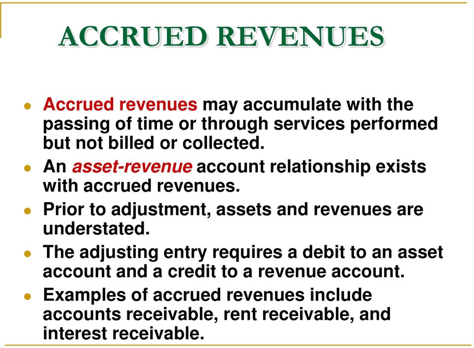 Prior to adjustment, assets and revenues are understated.